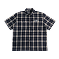 Plaid shirt with a logo on a white background