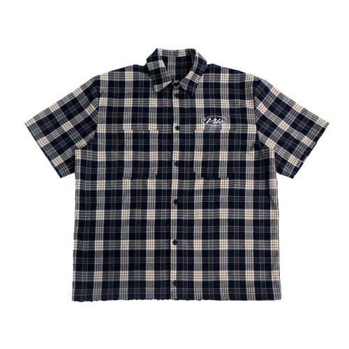 Plaid shirt with a logo on a white background